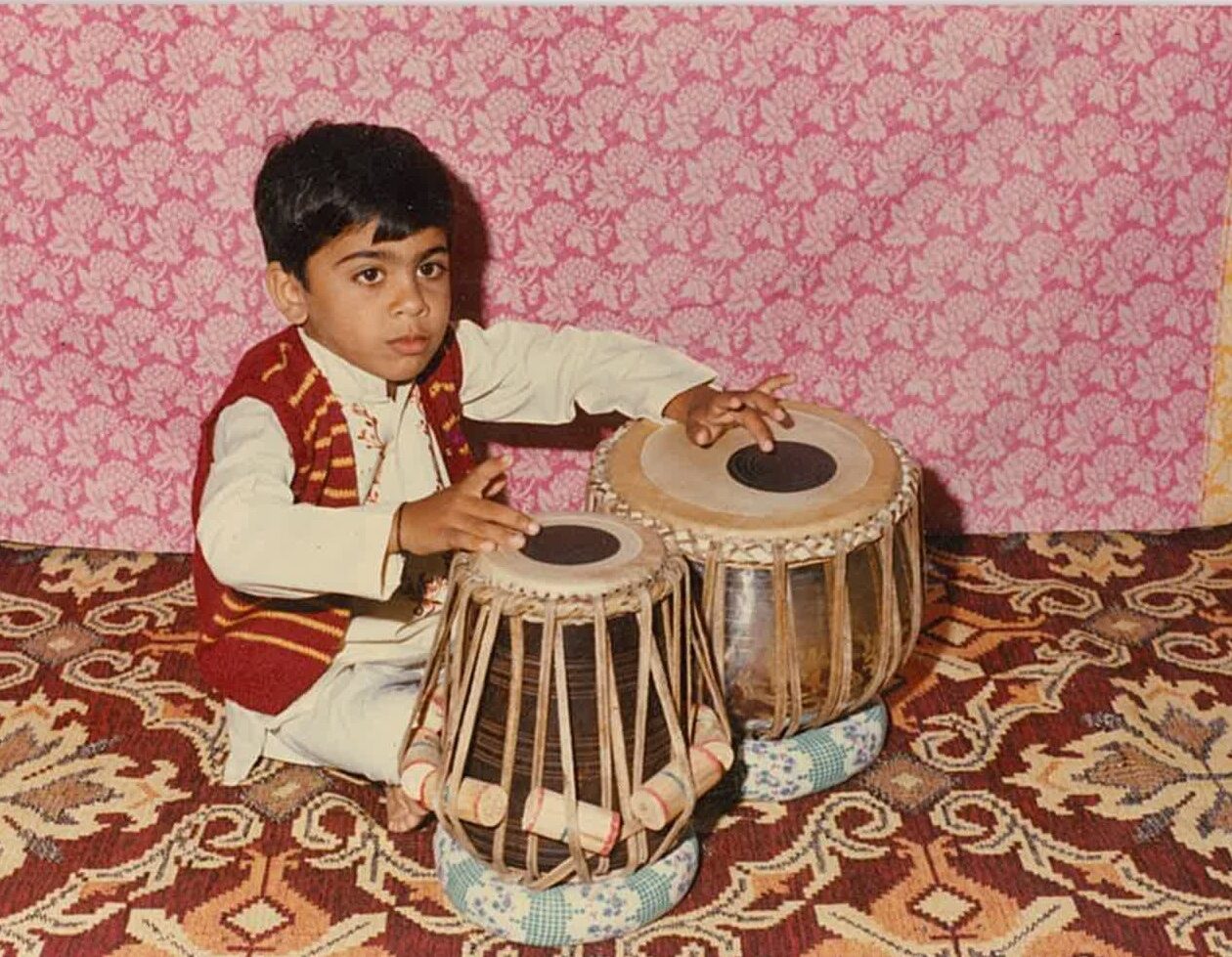 Rohit Mujumdar as a child at the tabla